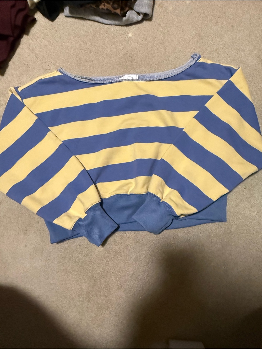 Striped Cropped Sweatshirt in Blue and Yellow